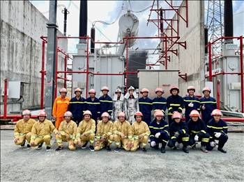 Truyền tải điện miền Tây 1 tổ chức diễn tập phương án chữa cháy và cứu nạn cứu hộ năm 2024 tại Trạm Biến áp 500kV Ô Môn